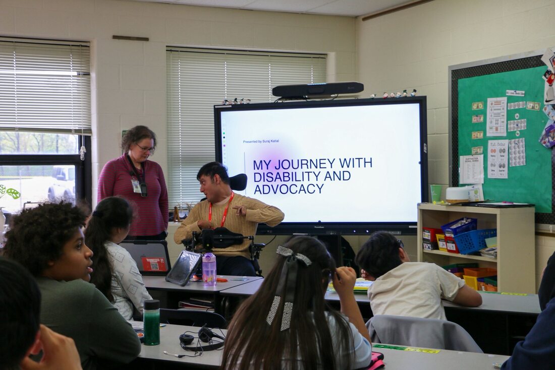 Suraj Katial presenting to a District 116 Life Skills classroom